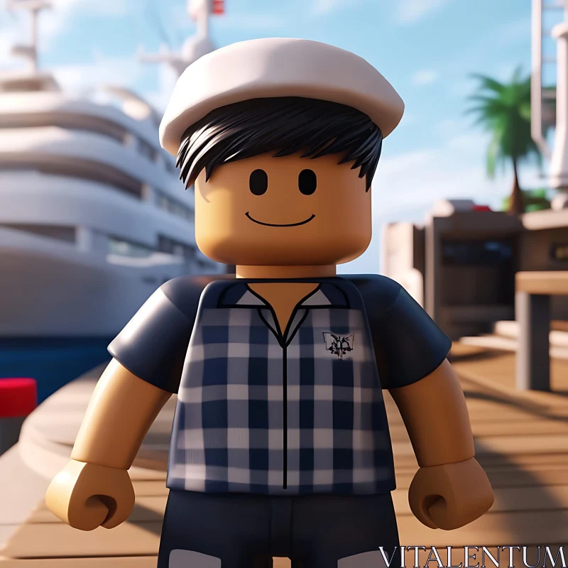AI ART Lego Character on Dock with Yacht