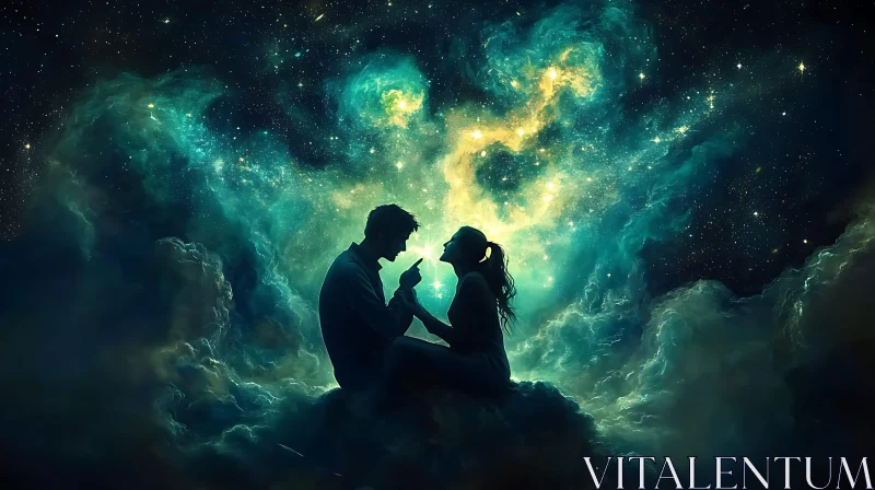 Starry Night Romance: Couple in Nebula AI Image