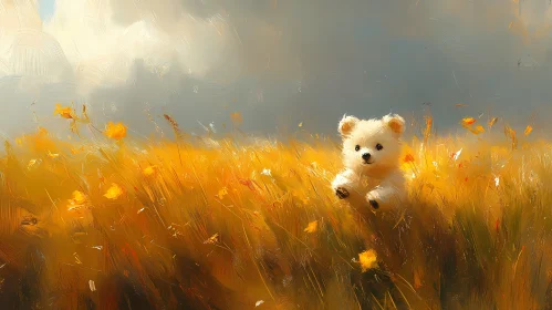 Peaceful Bear in Flower Field