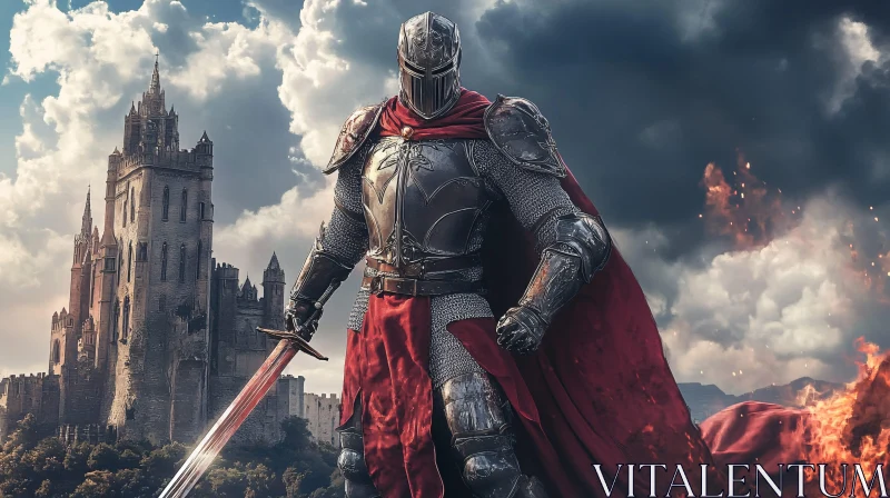 Armored Knight and Castle Fortress AI Image