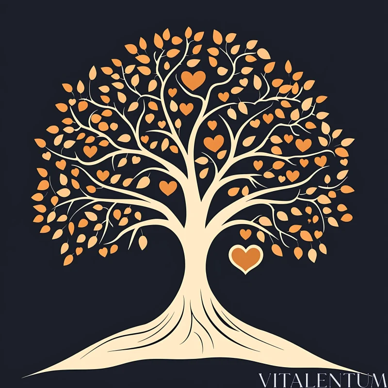 Stylized Tree with Heart Leaves AI Image