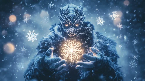 Mystical Winter Creature Holding Snowflake