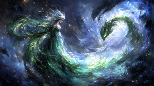 Mystical Woman with Dragon Art