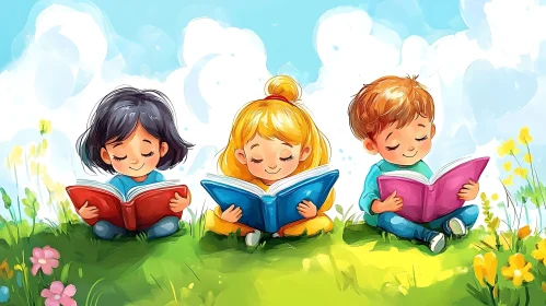 Kids Enjoying Reading Outdoors