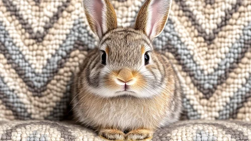 Adorable Rabbit on Patterned Background