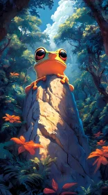 Frog on Rock in Forest