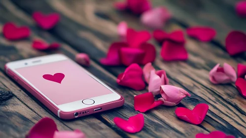 Love on Display: Smartphone and Rose Petals