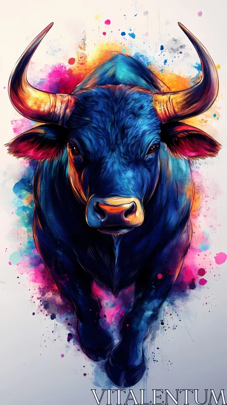 Colorful Bull Painting AI Image