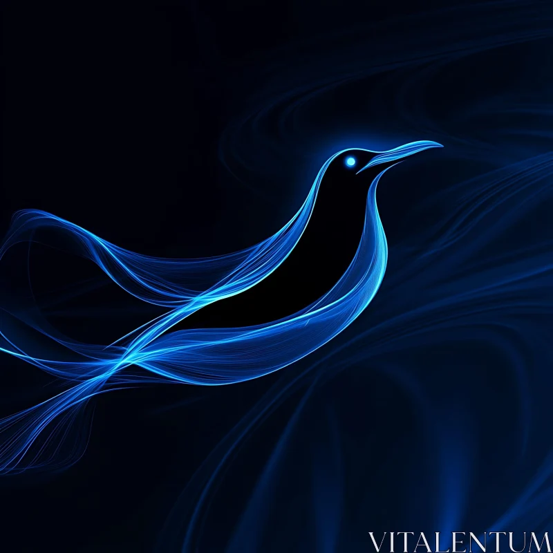 Abstract Blue Bird in Flight AI Image