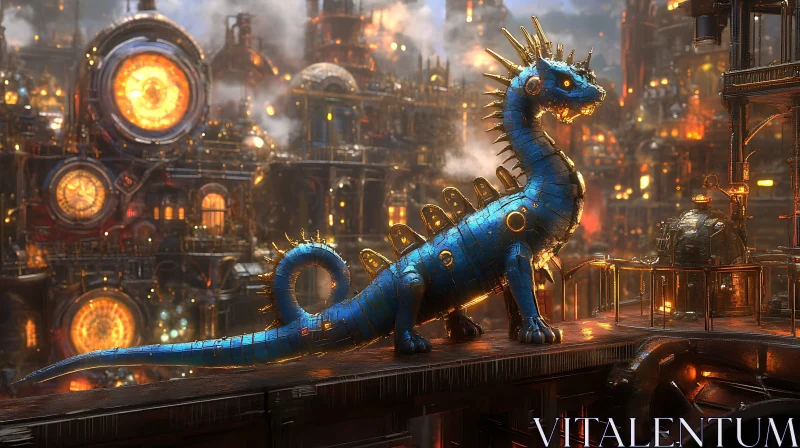 AI ART Clockwork Dragon in Steampunk Cityscape