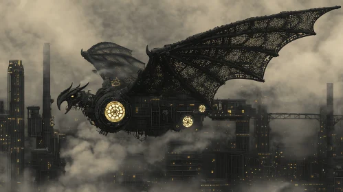 Mechanical Dragon in Industrial Skies