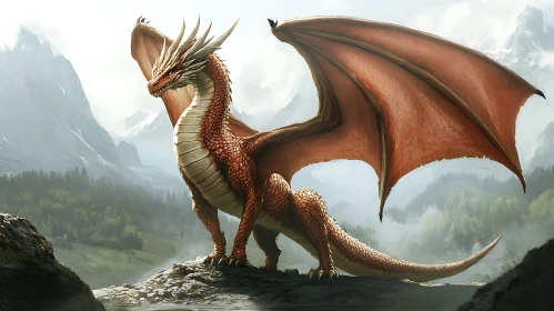 Fantasy Dragon in Mountain Landscape