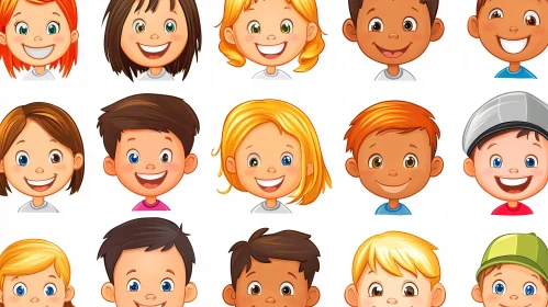 Diverse Cartoon Children Smiling Illustration