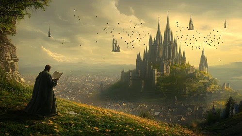 Hilltop Reader Overlooking Majestic Castle