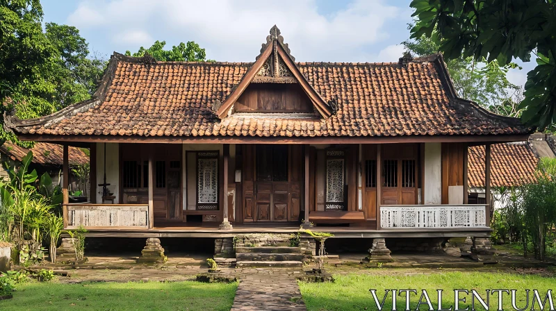 Historic Wooden House with Tiled Roof AI Image