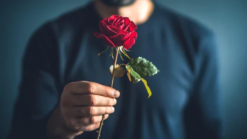 Single Red Rose Presented by a Man