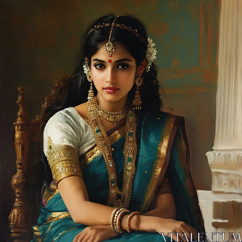 Serene Portrait of Woman in Traditional Attire AI Image