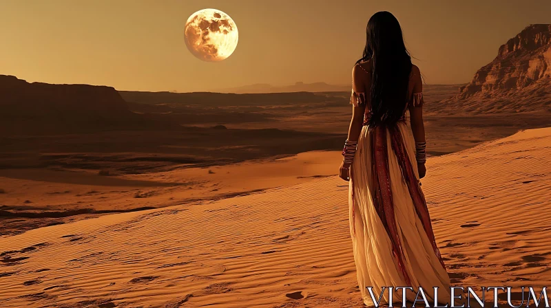 Desert Mirage: Woman Under the Moon AI Image