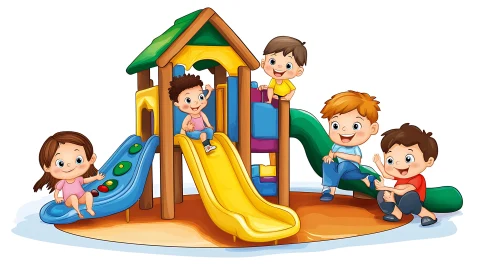 Playful Children Cartoon Illustration