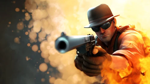 Man Aiming Gun in Smoky Setting