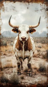 Bull with Prominent Horns in Desert