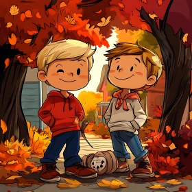 Cartoon Boys in Autumn