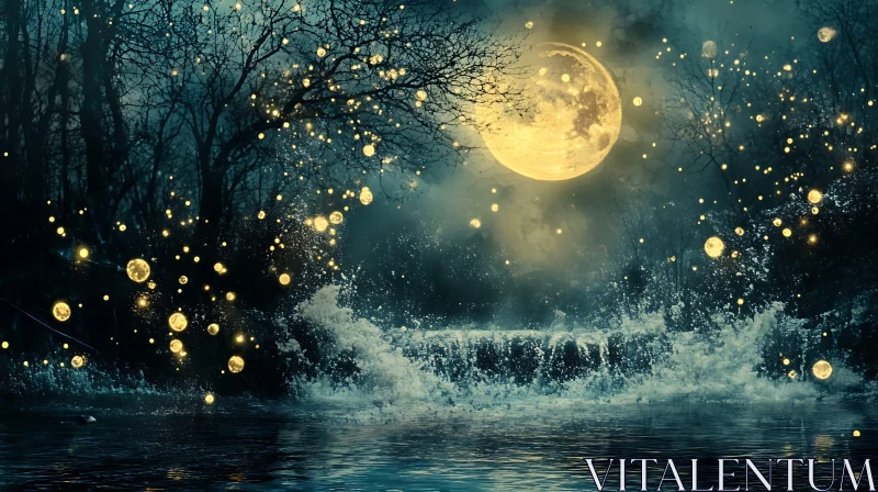 Mystical Moonlit Water Scene AI Image