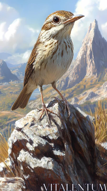 Bird Perched in Mountainous Landscape AI Image