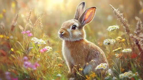 Rabbit Surrounded by Wildflowers