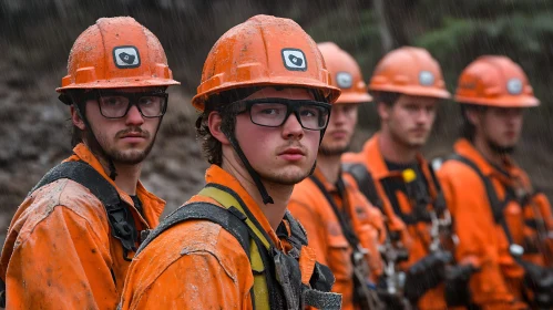 Orange Clad Workers in the Rain