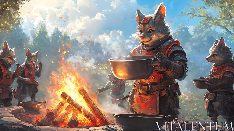 AI ART Fantasy Animals Cooking in the Forest