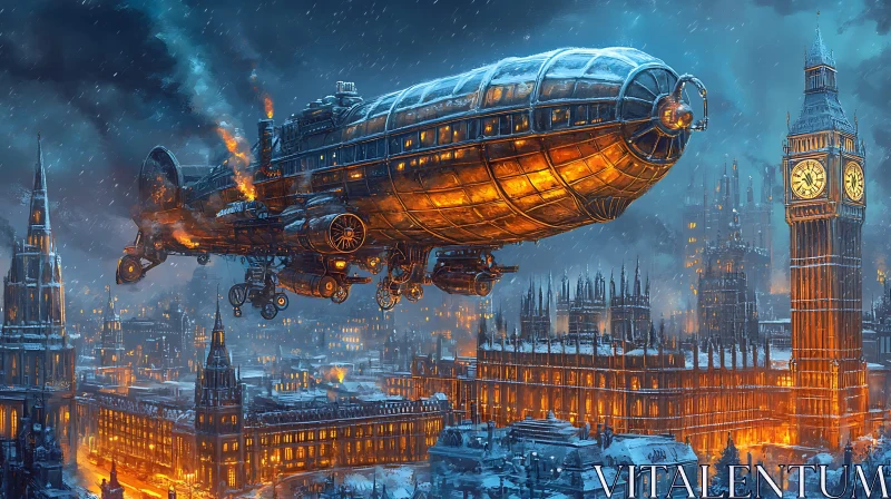 AI ART Airship Over London in Winter