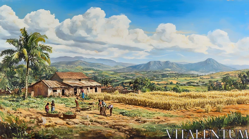 Rural Life: A Farm Painting AI Image