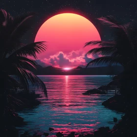 Pink Sunset with Palm Trees