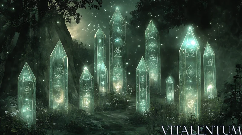 AI ART Glowing Runestones in the Forest