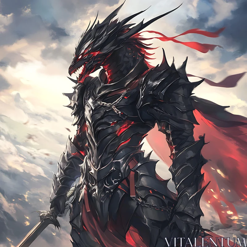 AI ART Armored Dragon Warrior with Sword