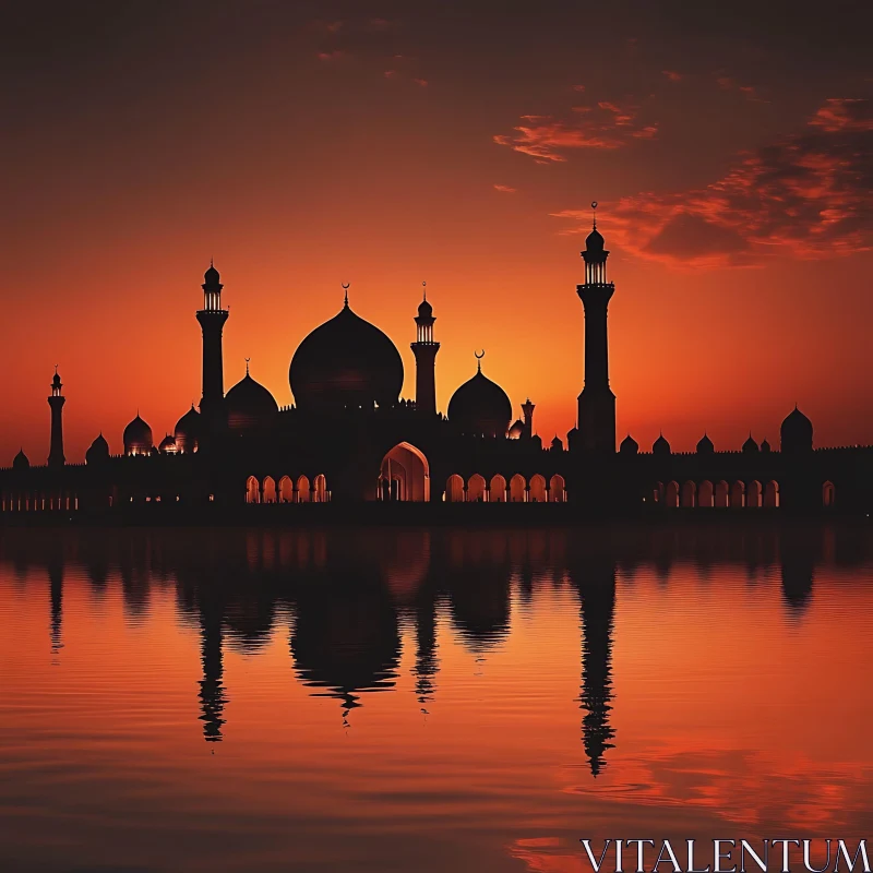 Mosque Sunset Reflection AI Image