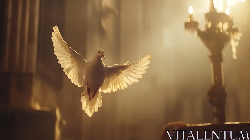 White Dove Soaring in Golden Light AI Image