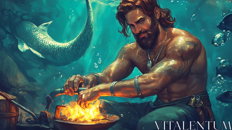 AI ART Underwater Forge: A Merman's Craft