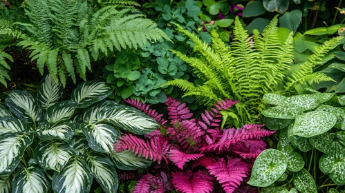 Diverse Foliage and Ferns in a Vibrant Garden