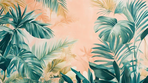 Tropical Green Foliage Art on Warm Background