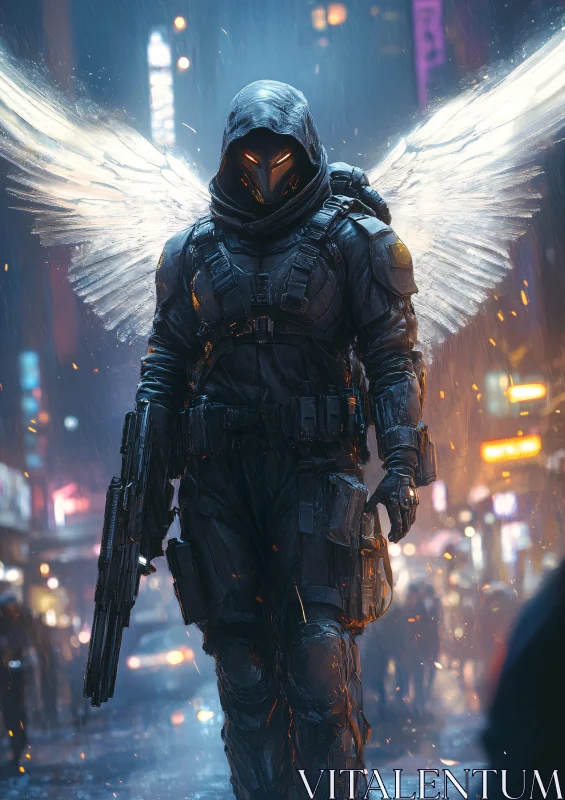 AI ART Futuristic Angel Warrior in Urban Setting