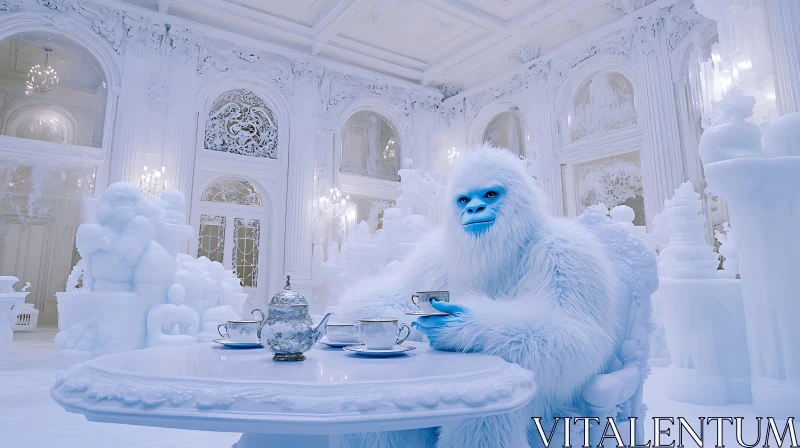 Whimsical Yeti Tea Time AI Image