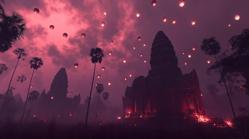 Ancient Temple Under Pink Sky