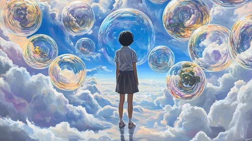 Girl in Cloudy Bubble Dream