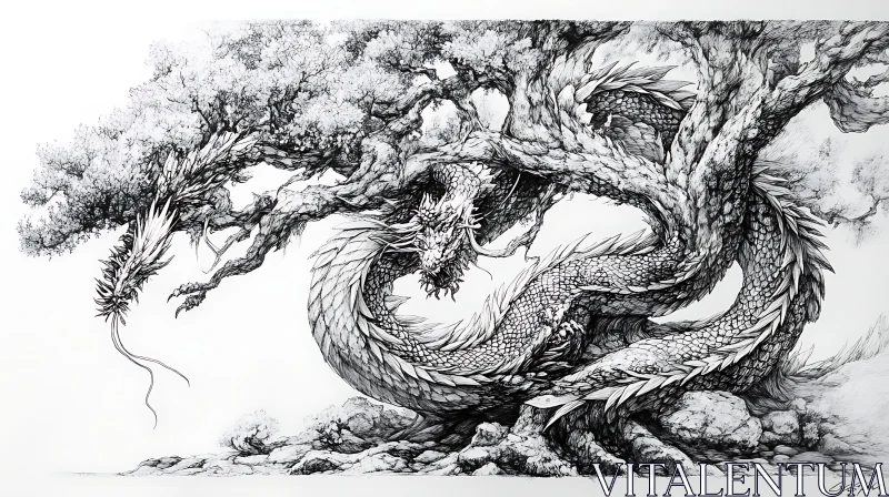 AI ART Monochrome Dragon Art on White Background