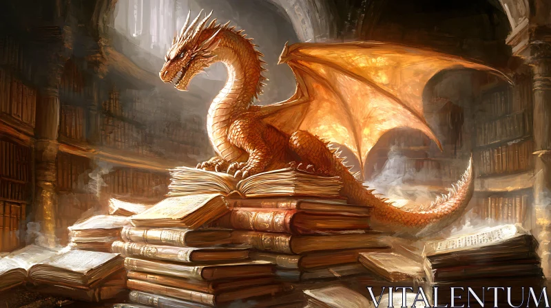 Fantasy Dragon on Books Artwork AI Image