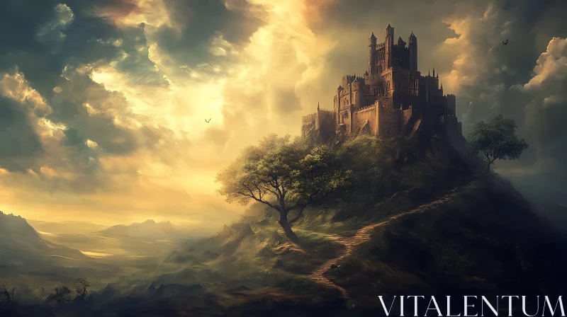 AI ART Hilltop Castle in Golden Sunlight