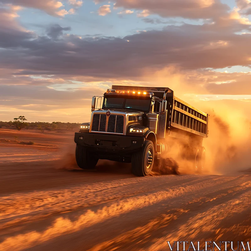 Truck in Golden Sunset AI Image