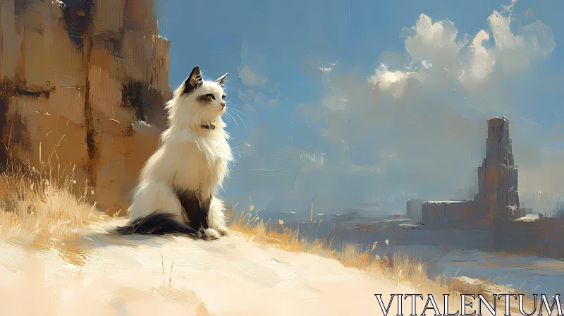 Solitary Cat in Desert Scene AI Image